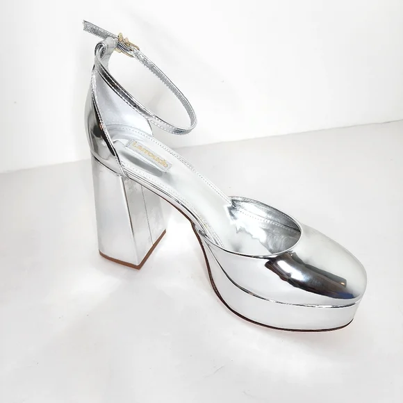 Larroude Ari Metallic Leather Ankle Strap Platform Sandals Size 8 - Picture 4 of 11